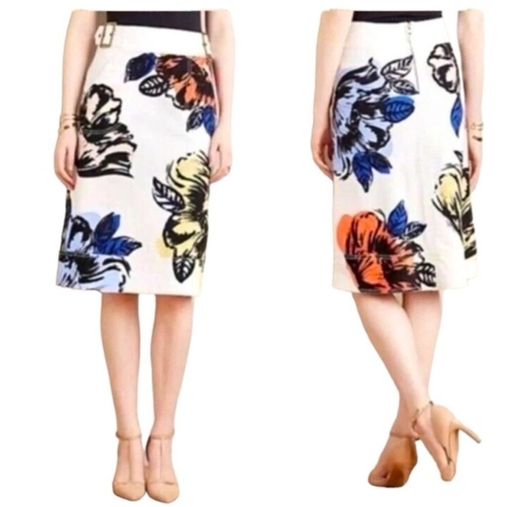 Anthropologie Maeve Rodney bold floral Print Women's Skirt adjustable buckles 0